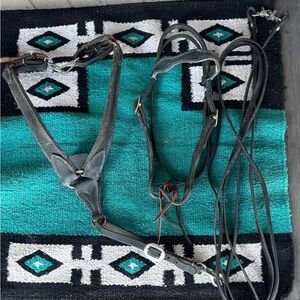Black Leather Headstall and Breast Collar Tack Set